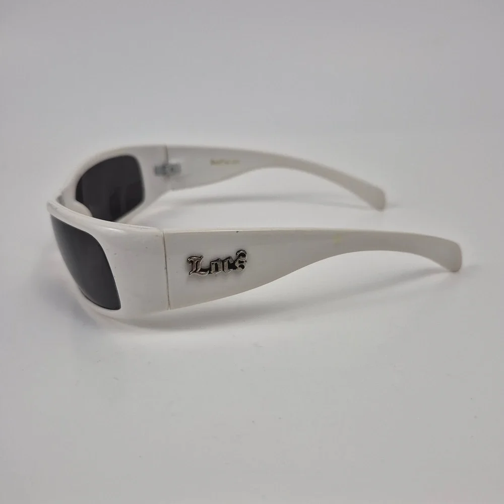 Locs 9005 White Wrap Sunglasses Dark Lens Old English Logo Men's Shades